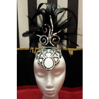 Showgirl Feathered Headpiece - Black Hire Costume*