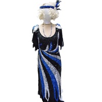 Evening Gown - Silver, Blue & Black Sequin Hire Costume*