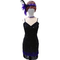Flapper Dress - Black Sequin & Purple-Fringe Hire Costume*