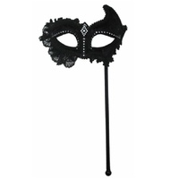 Black Lace Masquerade Eye Mask on Stick