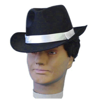 Black Satin Gangster Fedora Hat 
