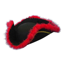 Pirate Hat - Tricorn with Red Feather Trim