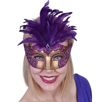 Gabrielle Purple Feathered Masquerade Eye Mask