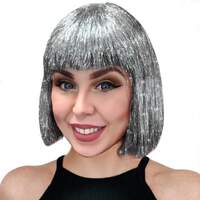 Sparkle Nation Silver Tinsel Wig