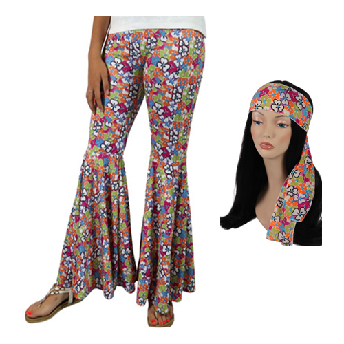 Floral Hippie Bellbottoms with Headband - One Size