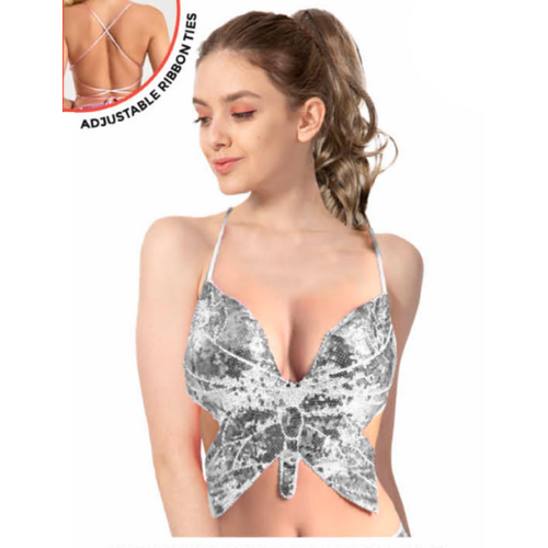 Silver Sequin Butterfly Top