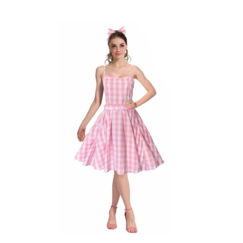 Barbie Style Pink Gingham Dress Adult Costume [Size: XS-S (8-10)]
