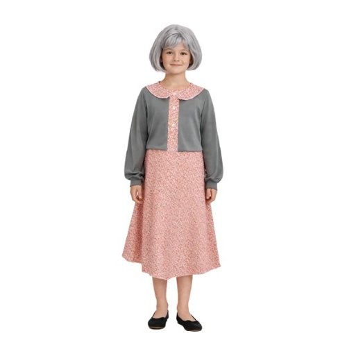 Old Lady Pink Dress Plus Cardigan (Size: 4-6 Yrs)