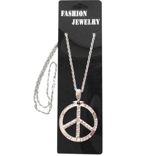 Peace Sign Necklace - Silver Metallic