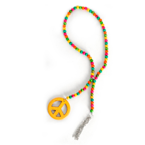 Peace Sign Necklace - Rainbow Wooden