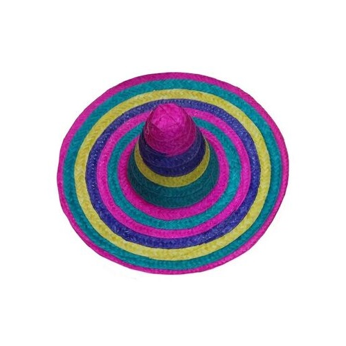 Mexican Rainbow Striped Straw Sombrero