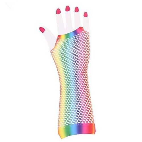 Long Rainbow Mesh Fingerless Gloves