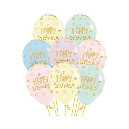 Sempertex 30cm Birthday Sunshine Pastel Asstd Latex Balloons - 12 Pk