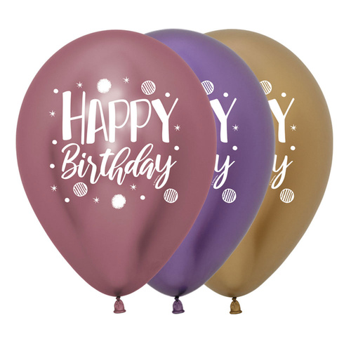 Sempertex 30cm Birthday Sparkles Mixed Metallic Latex Balloons - 12 Pk