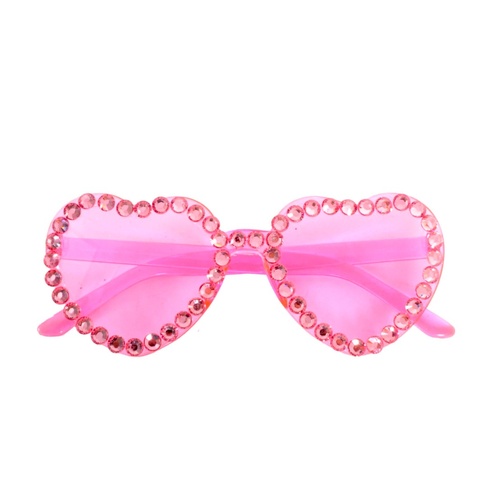 Hot Pink Diamonte Love Heart Glasses