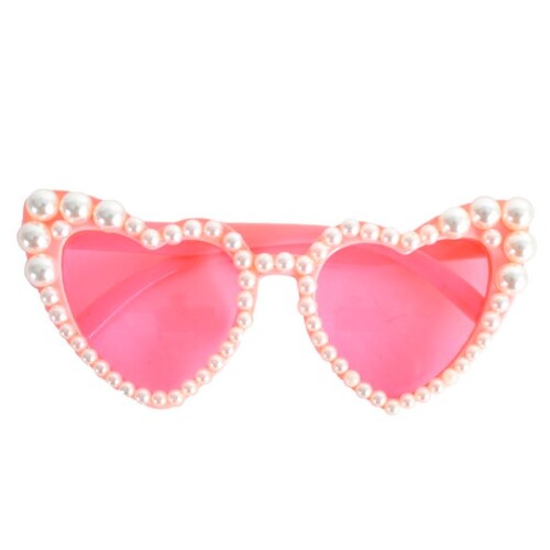 Pearl Trim Love Heart Glasses - Pink
