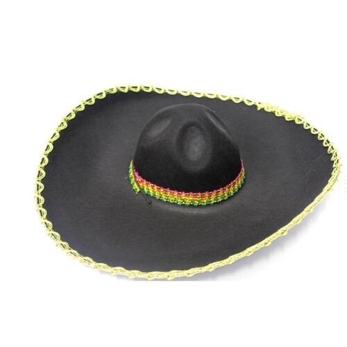 Mexican Sombrero - Black with Gold Trim
