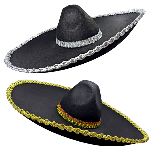 Mexican Sombrero - Black with Silver Trim