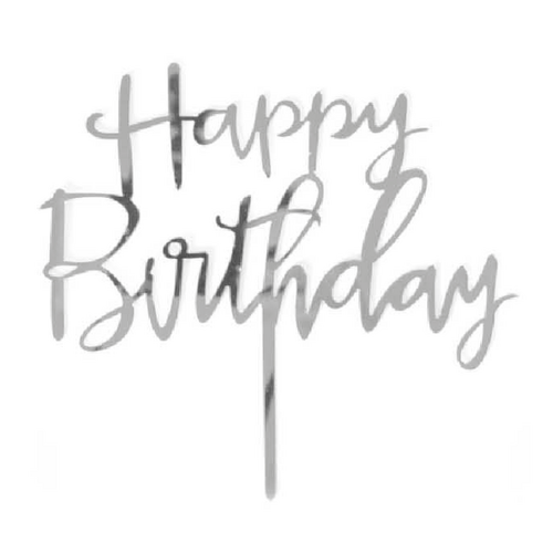 Deluxe Cake Topper - Silver Happy Birthday