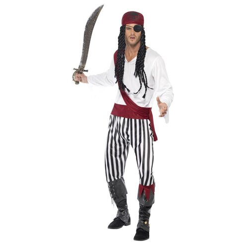 Pirate Man Costume - Black & White [Size: Large]