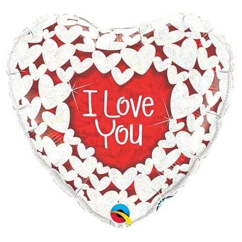 I Love You Glitter Hearts Foil Balloon - 46cm