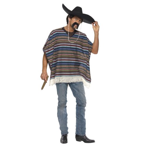 Mexican Poncho - Blue Stripe