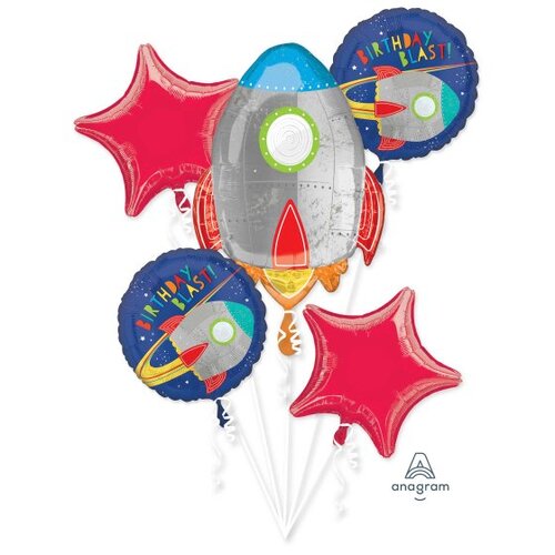INFLATED Blast Off Rocket Mega Foil Balloon Bouquet
