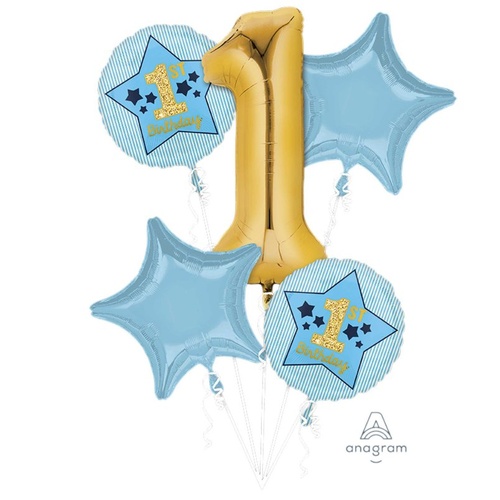 INFLATED 1st Birthday Boy Blue Mega Foil Balloon Bouquet