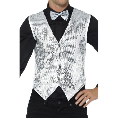 Silver Sequin Adult Waistcoat [Size: Large]
