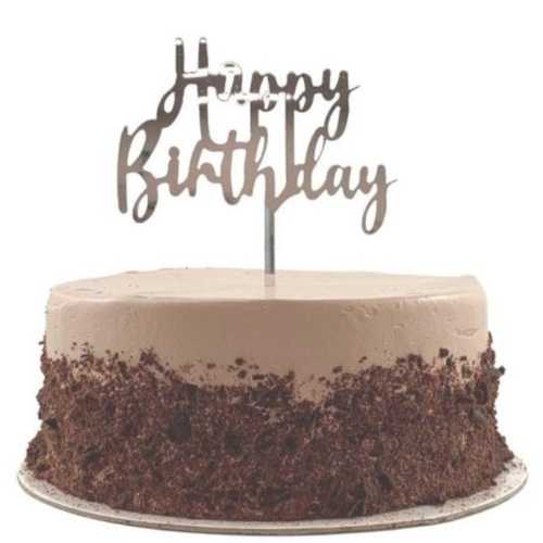 Cake Topper Deluxe - Silver Happy Birthday