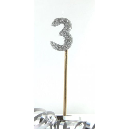 Silver Glitter Long Stick Candle - # 3