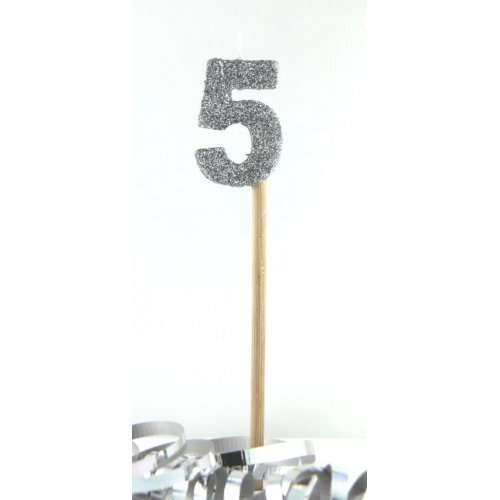 Silver Glitter Long Stick Candle - # 5