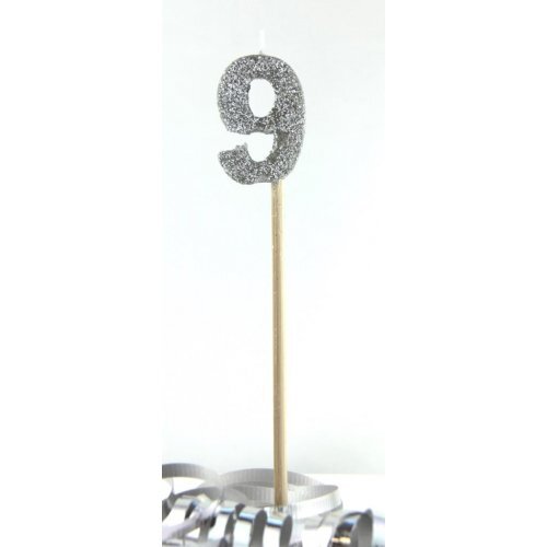 Silver Glitter Long Stick Candle - # 9