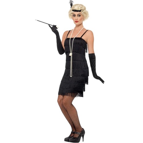 1920s Short Black Fringed Flapper Adult Costume  [Size: S (8-10)]