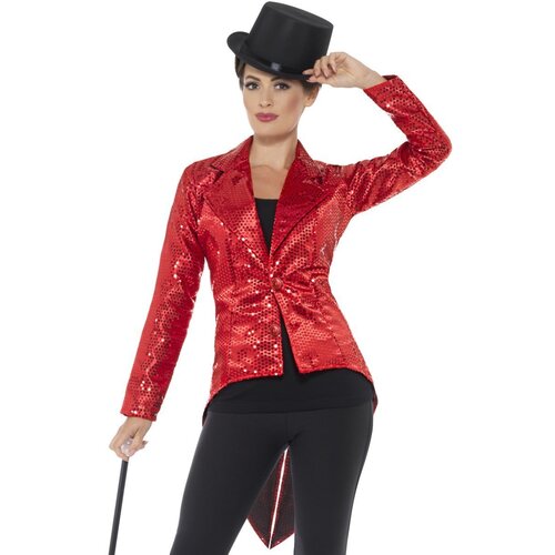 Red Sequin Womens Tailcoat Jacket [Size: S (8-10)]