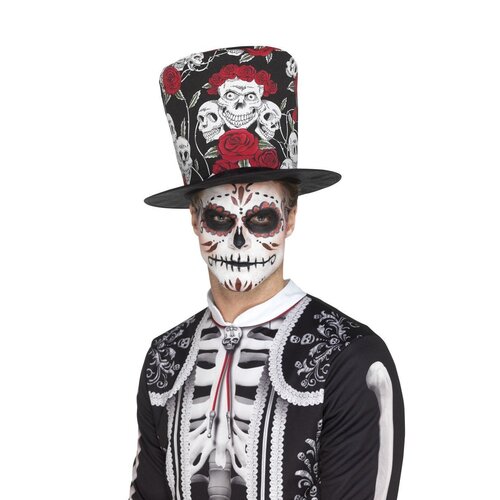 Day of the Dead Skull & Rose Top Hat