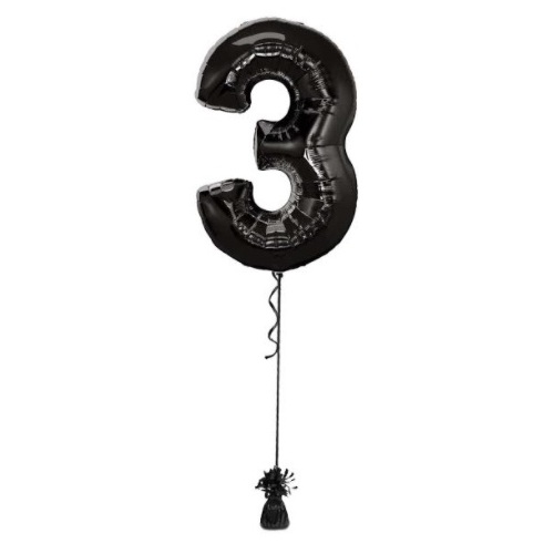 Megaloon Number 3 Foil Balloon [Colour: Black]