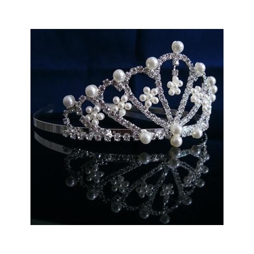 Deluxe Tiara - Silver Rhinestone & Pearl
