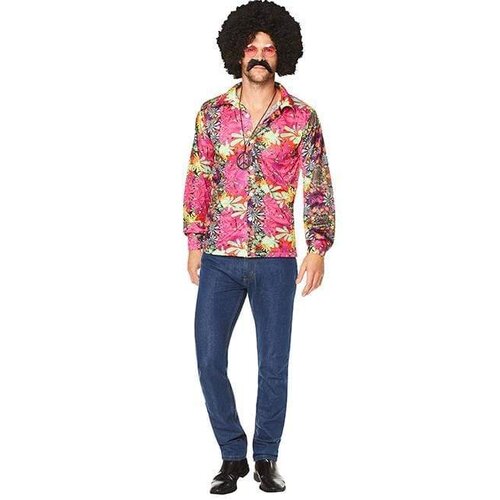 Hippie Flower Power Men's Shirt - Pink Tropical Print [Size: Large]