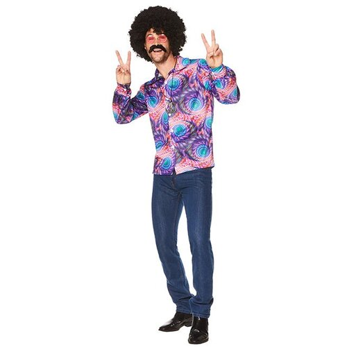 Hippie Boho Men's Shirt - Peacock Print [Size: Large]
