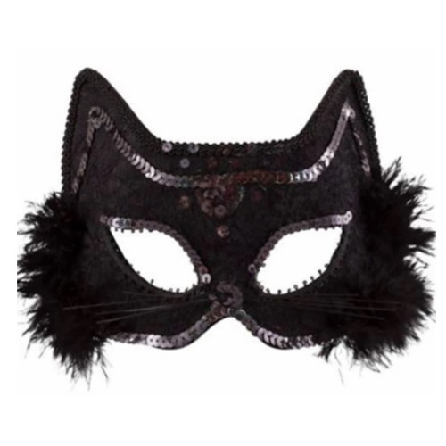 Fancy Black Cat Feathered Masquerade Eye Mask