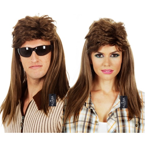 80s Brown Bogan Mullet Wig