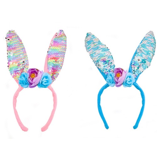 Sequin Easter Bunny Ears with Flowers