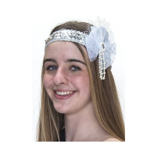1920s Flapper Headpiece - Silver & White