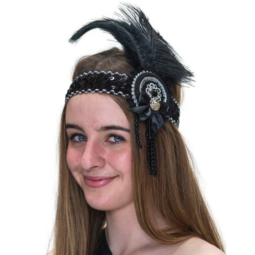 1920s Flapper Headpiece - Luxe Silver & Black