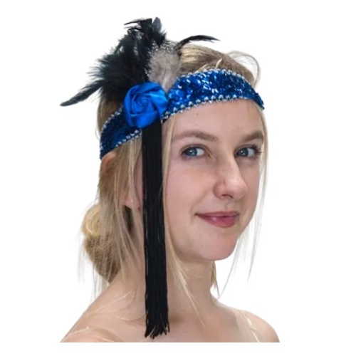 1920s Flapper Headpiece - Royal Blue & Black