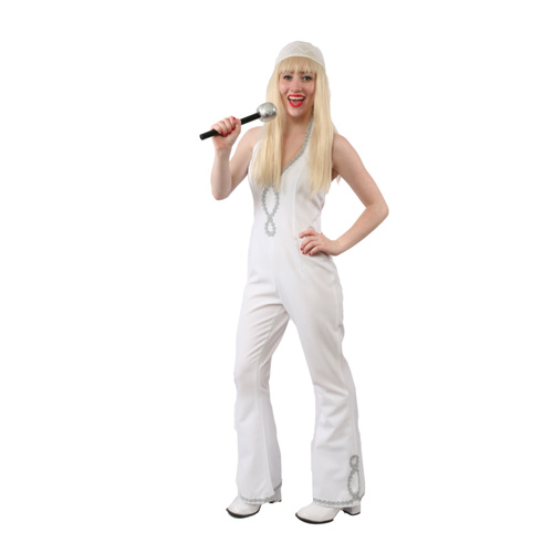 Abba 1970s Disco White Halterneck Jumpsuit Hire Costume*