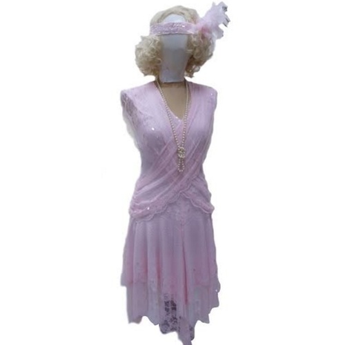 Flapper Dress - Pink Lace Handkerchief Cut Hire Costume*