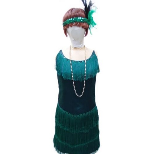 Flapper Dress - Emerald Green Fringed Hire Costume*