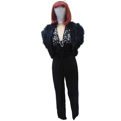 Jumpsuit - Black with Silver Sequin Trim Hire Costume*